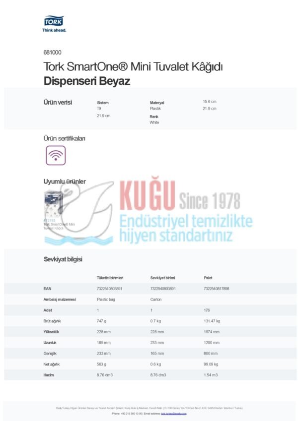KT-681000 Tork SmartOne® T9 Sistem Beyaz Mini Cimri İçten Çekmeli WC Tuvalet Kâğıdı Dispenseri - Görsel 13