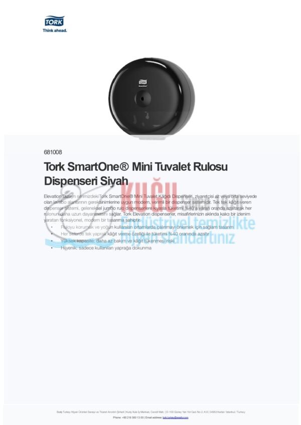KT-681008 Tork SmartOne® T9 Sistem Siyah Mini Cimri İçten Çekmeli Tuvalet Rulosu Dispenseri - Görsel 9