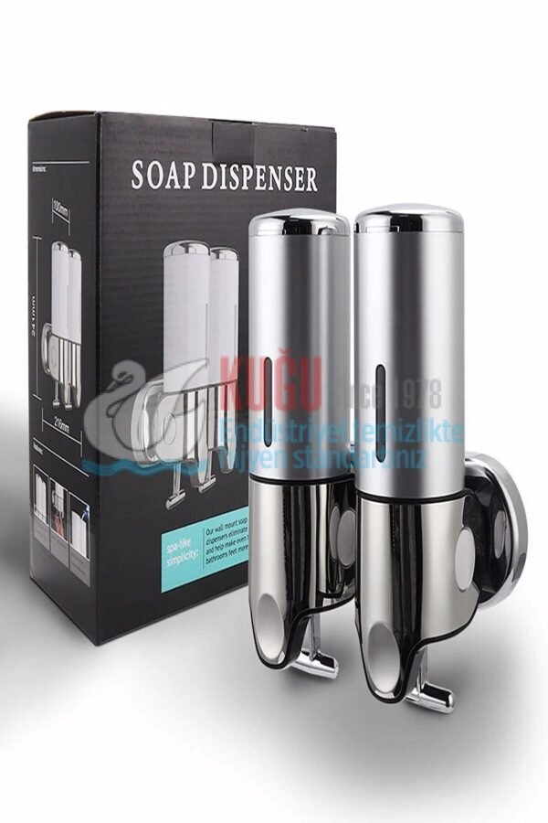 8054 Çiftli 500x2 1000 Ml Hazneli T Çekmeli 304 Kalite Paslanmaz Çelik Sıvı Sabun Şampuan Duş Jeli Dispanseri Aparatı - Görsel 8