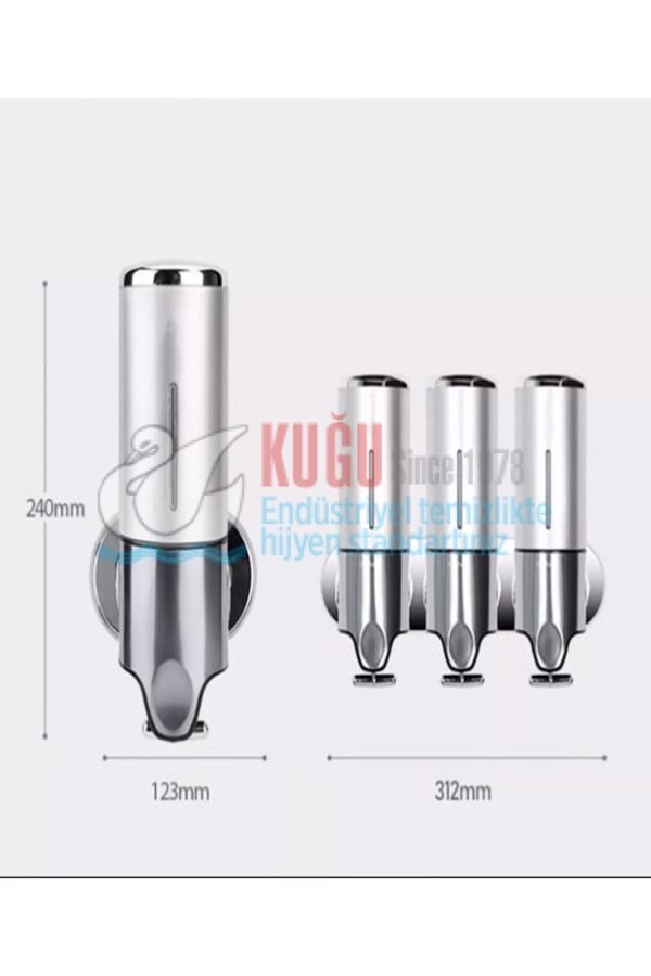 8055 Üçlü 1500 Ml 304 S.S. Paslanmaz Çelik Üstten Doldurmalı Hazneli Sıvı Sabun Şampuan Duş Jeli Dispenser Aparatı - Görsel 6