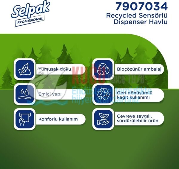 7907034 Selpak Professional Recycled Sensörlü 21 Cm Hareketli Makine Havlusu - (1 Rulo 135 metre, Koli İçi 6 Rulo) - Görsel 4