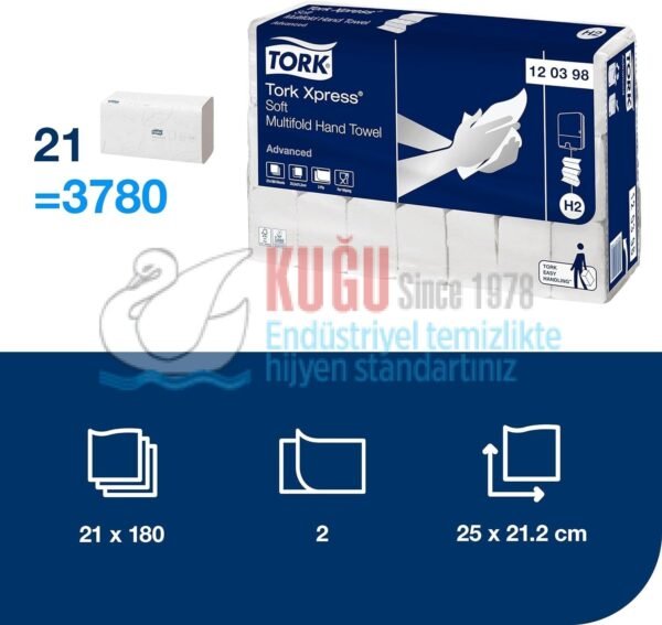 KT-120398 Tork Xpress® Yumuşak 2 Katlı El Havlusu H2 Sistem Z Katlama El Havlusu (1 Paket 180 Adet-Koli İçi 21 Paket) - Görsel 3
