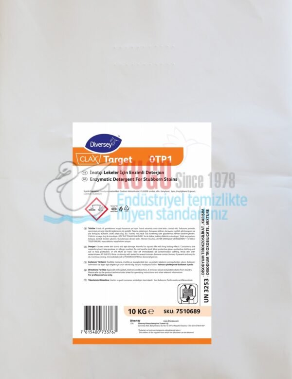 7510689 Clax Target 0TP1 10 KG Protein Çözücü Ön Yıkama Deterjanı - Görsel 1