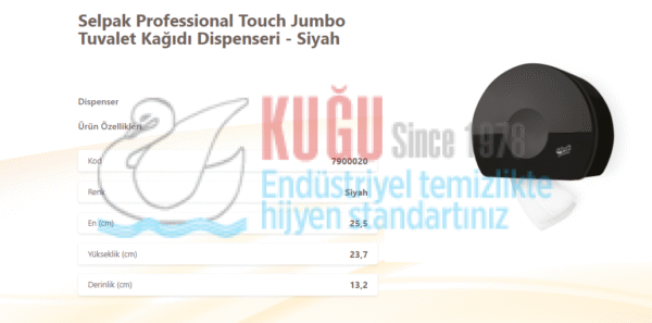 KGE-7900020 Selpak Professional Touch Siyah Renk Jumbo Tuvalet Kağıdı Dispenseri - Görsel 2