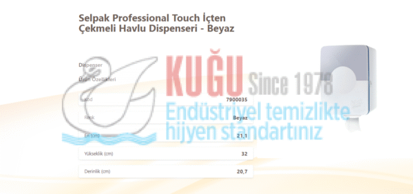 KGE-7900035 Selpak Professional Touch Beyaz Renk İçten Çekmeli Havlu Dispenseri - Görsel 2