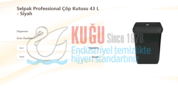 KGE-7902075 Selpak Professional 43 LT Siyah Çöp Kutusu Kovası - Görsel 2