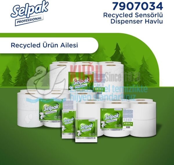 7907034 Selpak Professional Recycled Sensörlü 21 Cm Hareketli Makine Havlusu - (1 Rulo 135 metre, Koli İçi 6 Rulo) - Görsel 7