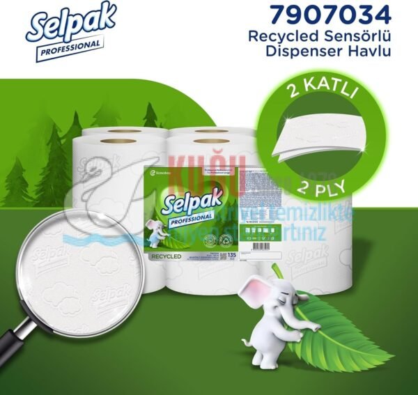 7907034 Selpak Professional Recycled Sensörlü 21 Cm Hareketli Makine Havlusu - (1 Rulo 135 metre, Koli İçi 6 Rulo) - Görsel 2