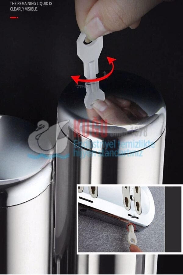 8054 Çiftli 500x2 1000 Ml Hazneli T Çekmeli 304 Kalite Paslanmaz Çelik Sıvı Sabun Şampuan Duş Jeli Dispanseri Aparatı - Görsel 10