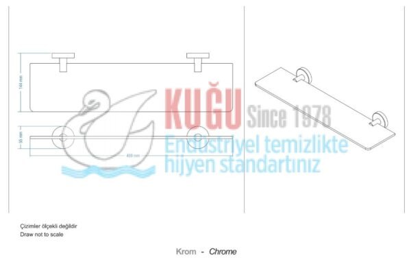 9251 304 S.S. Paslanmaz Çelik Üzeri Krom Kaplama Buzlu Camlı Etajer - Görsel 2