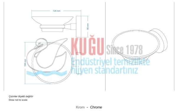 9252 304 S.S. Paslanmaz Çelik Üzeri Krom Kaplama Duvara Monte Sabunluk - Görsel 3