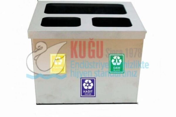 1388 304 430 S.S PASLANMAZ OTEL ODA TİPİ 3 BÖLMELİ METAL İÇ KOVALI GERİ DÖNÜŞÜM SETİ - Görsel 1