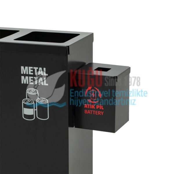9500-P Beş Bölmeli Siyah Renk Metal İç Kovalı Atık Pil Kutusu Hazneli Elektrostatik Toz Fırın Boyalı  Geri Dönüşüm Sıfır Atık Çöp Kovası - Görsel 6