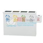 9507 Dört Bölmeli Beyaz Renk Elektrostatik Toz Fırın Boyalı Metal İç Kovalı Atık Pil Kutulu Geri Dönüşüm Sıfır Atık Çöp Kovası