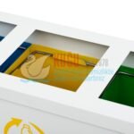 9507 Dört Bölmeli Beyaz Renk Elektrostatik Toz Fırın Boyalı Metal İç Kovalı Atık Pil Kutulu Geri Dönüşüm Sıfır Atık Çöp Kovası - Görsel 3