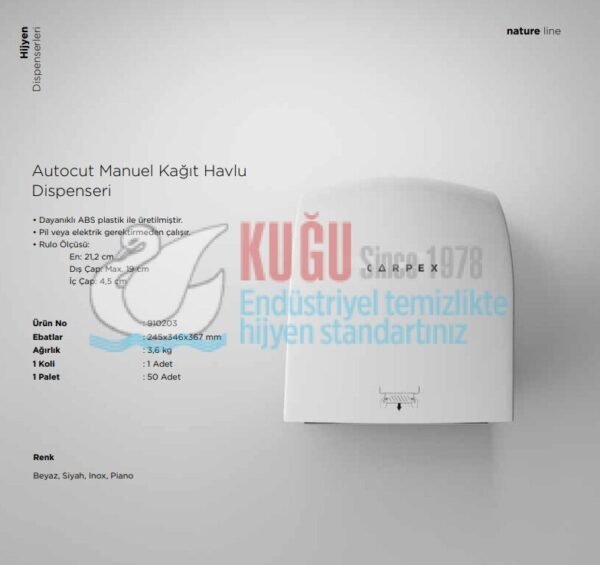 KGC-912010-İ Carpex İnox Krom Renk Nature Manuel AUTOCUT Çek-Al Hareketli Makine Kağıt Havlu Makinesi (2 YIL GARANTİLİ) - Görsel 3