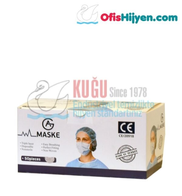 3 KATLI TAM ULTRASONİK BURUN TELLİ CE BELGELİ CERRAHİ MASKE - Görsel 1