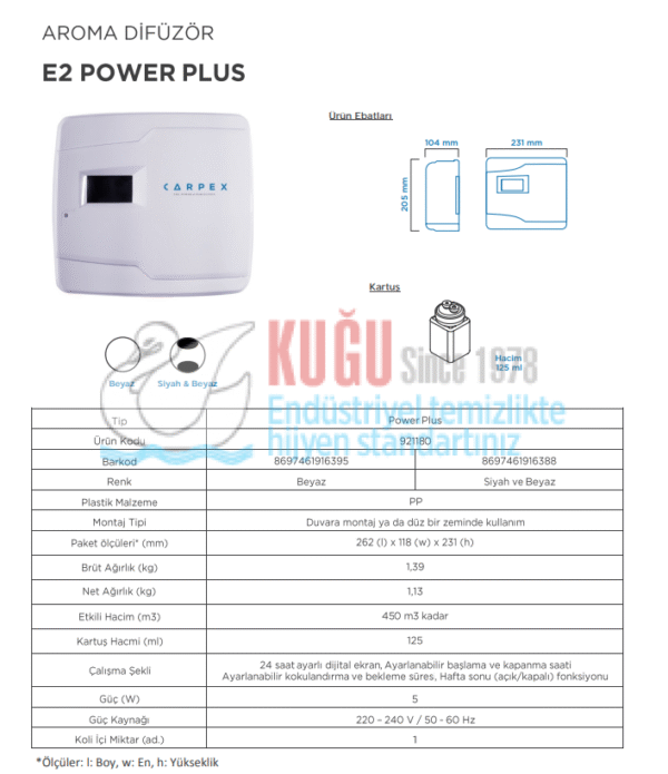 KGC-921180 Carpex E2 Power Plus 450 m3 Alan Etkili Geniş Alan Kokulandırma Koku Makinesi (2 YIL GARANTİLİ) - Görsel 8