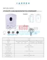 KGC-932192-İD Carpex İnox Krom Kaplama Nature 900 ML Üstten Doldurmalı Hazneli Sensörlü ve Fotoselli Dezenfektan Dispanseri Aparatı - Görsel 8