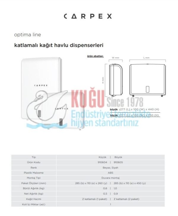 KGC-910604-W Carpex Optima Beyaz Renk Z Katlamalı Büyük Boy Kağıt Havlu Dispanseri - Görsel 4