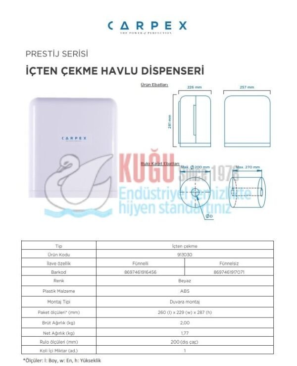 KGC-913030-B Carpex Prestij Serisi Siyah Renk İçten Çekmeli Kağıt Havlu Dispenser Aparatı - Görsel 6