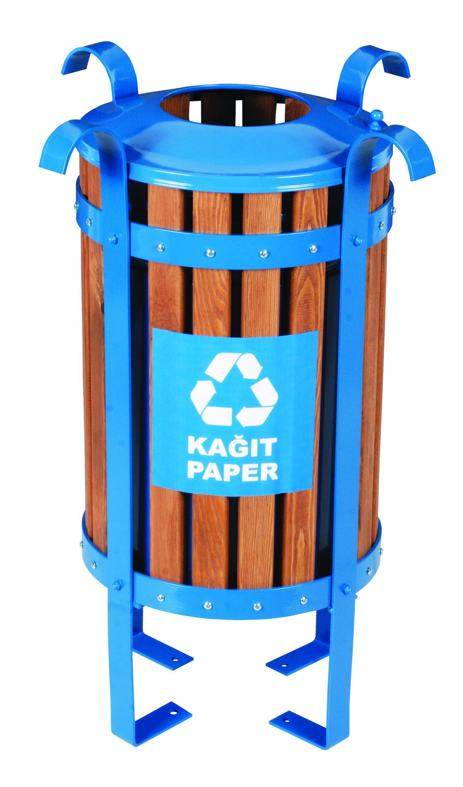 KGS-4906-MAVI.jpg 3048-M Mavi Renk EMPRENYE GERÇEK AHŞAP 3’LÜ GERİ DÖNÜŞÜM ÇÖP KOVASI - Görsel 1