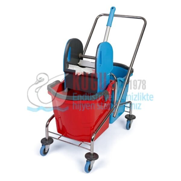 KGUP-2027570 Paslanmaz Çelik Krom Taşıyıcı Bilyalı Metal Tekerlekli ÇİFT KOVALI TEMİZLİK SETİ - Görsel 1