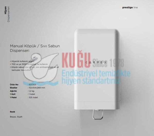 KGC-931320-B Carpex Siyah Renk Prestige Manuel Köpük & Sıvı Sabun Dispenseri - Görsel 2