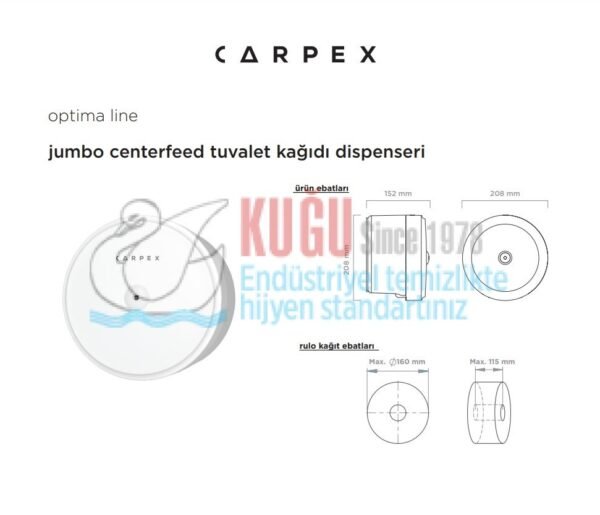 KGC-910610-W Carpex Optima Beyaz Renk Mini Cimri WC Tuvalet Kağıdı Dispenser Aparatı - Görsel 6