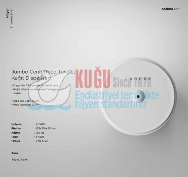 KGC-910610-W Carpex Optima Beyaz Renk Mini Cimri WC Tuvalet Kağıdı Dispenser Aparatı - Görsel 2