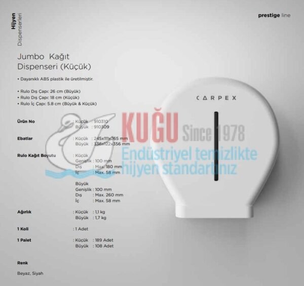 KGC-913042-S Carpex Prestige Siyah Renk Mini Jumbo WC Kağıt Dispenseri Aparatı - Görsel 6