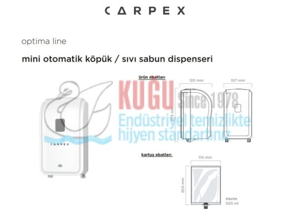 KGC-529306070001 Carpex Optima Beyaz Renk Sensörlü&Fotoseli Mini Üstten Doldurmalı 500 ML Köpük Sabun Dispenser Aparatı - Görsel 3
