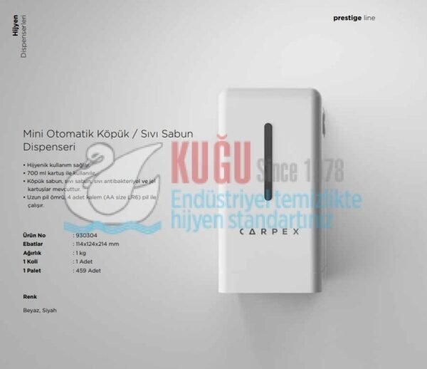 KGC-932360-MB Carpex Siyah Renk Mini 700 ML Prestige Otomatik Sensörlü Pilli Köpük & Sıvı Sabun Dispenseri - Görsel 8
