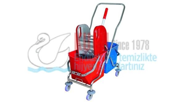 4194 Krom Çift Kovalı Temizlik Seti Çelik Presli - Görsel 1