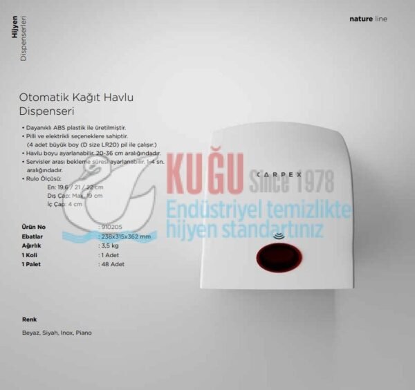 KGC-912070-B Carpex Siyah Renk Nature Sensörlü Fotoselli Butonlu Otomatik Elektrikli ve Pilli Hareketli Kağıt Havlu Makinesi - Görsel 6