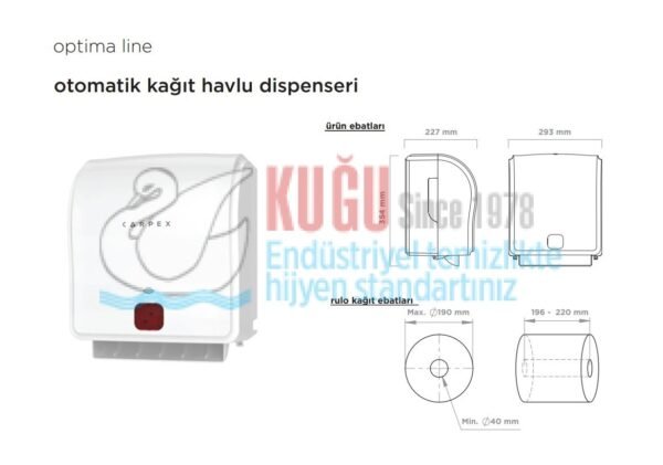 KGC-910603-W Carpex Optima Beyaz Renk Butonlu Elektrikli ve Pilli Sensörlü Kağıt Havlu Makinesi - Görsel 6