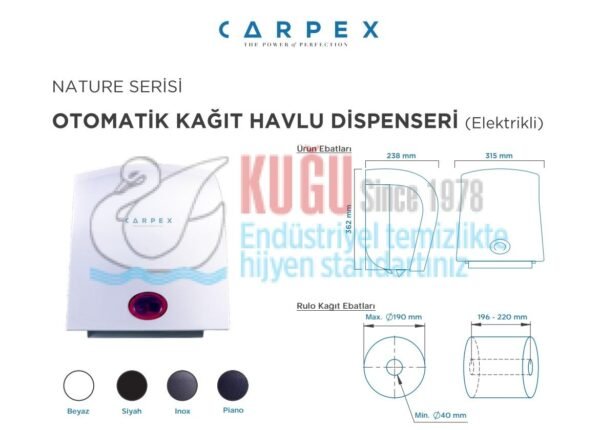 KGC-912070-W Carpex Nature Beyaz Renk Butonlu Elektrikli ve Pilli Sensörlü Kağıt Havlu Makinesi - Görsel 6