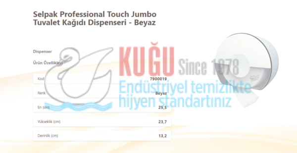 KGE-7900019 Selpak Professional Touch Beyaz Renk Jumbo Tuvalet Kağıdı Dispenseri - Görsel 2