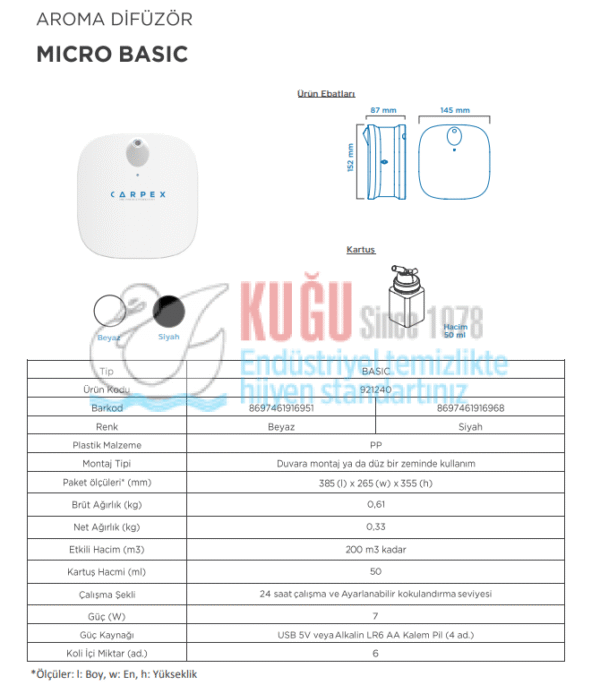 KGC-921240-W Carpex Micro Beyaz 200 m3 Alan Etkili Mikro Kokulandırma Koku Makinesi +  Koku Hediyeli (2 Yıl Garantili) - Görsel 10