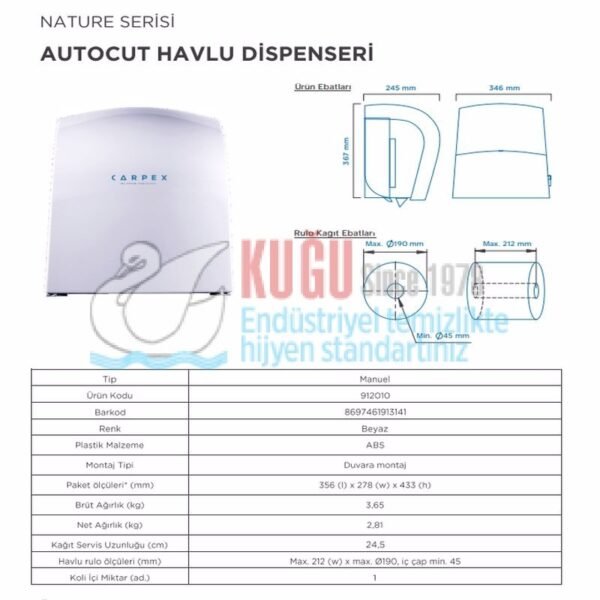 KGC-912010-İ Carpex İnox Krom Renk Nature Manuel AUTOCUT Çek-Al Hareketli Makine Kağıt Havlu Makinesi (2 YIL GARANTİLİ) - Görsel 4