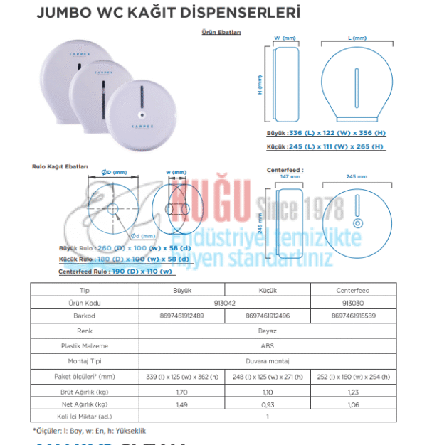 KGC-913042 Carpex Prestige Beyaz Renk Mini Jumbo WC Kağıt Dispenseri Aparatı - Görsel 10