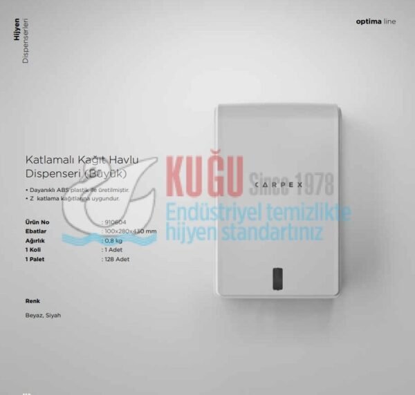 KGC-910604-W Carpex Optima Beyaz Renk Z Katlamalı Büyük Boy Kağıt Havlu Dispanseri - Görsel 3