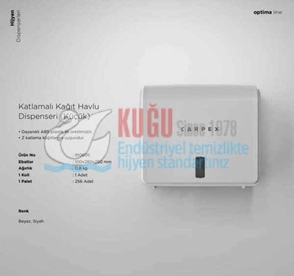 KGC-910605-W Carpex Optima Beyaz Renk Z Katlamalı Küçük Boy Kağıt Havlu Dispanseri - Görsel 3