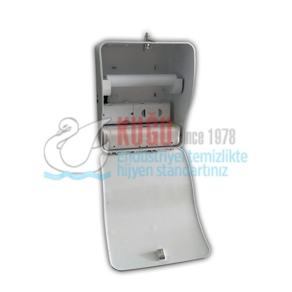 8557 Beyaz Renk Elektrikli ve Pilli Sensörlü, Fotoselli ve Dokunmatik 21 Cm Hareketli Makine Havlusu Dispenser Aparatı - Görsel 3