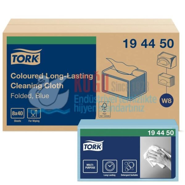 KT-194450 Tork W8 Sistem Mavi Renkli Uzun Ömürlü Temizlik Bezi (1 Paket 40 Adet-Koli İçi 8 Paket) - Görsel 1