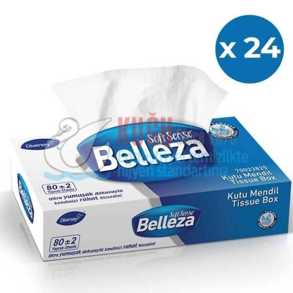 70022286 Diversey Belleza Çift Katlı Kutu Mendil 80'li 2,4 Kg (1 Koli 24 Paket- Paket İçi 80 Yaprak) - Görsel 1