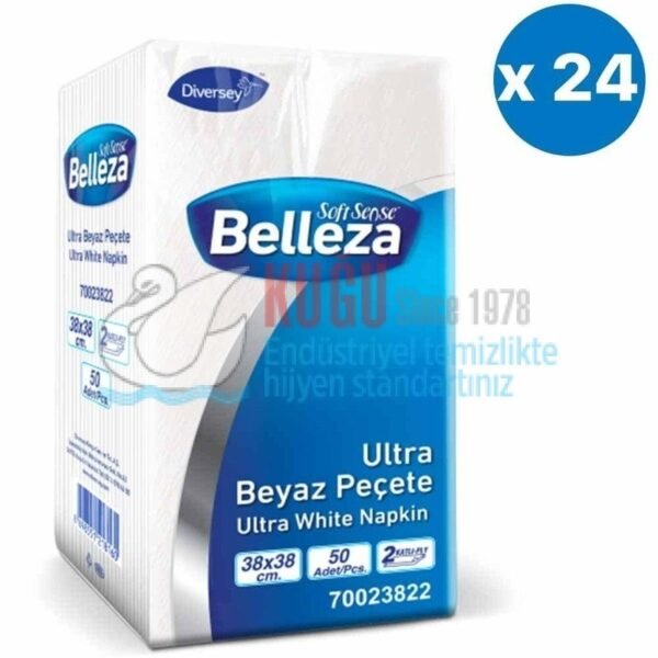 70023822 Diversey Belleza Çift Katlı Ultra Beyaz Peçete 1/8 Katlama 38x38 cm 50'li 6,367 Kg (1 Koli 24 Paket-Paket İçi 50 Yaprak) - Görsel 1