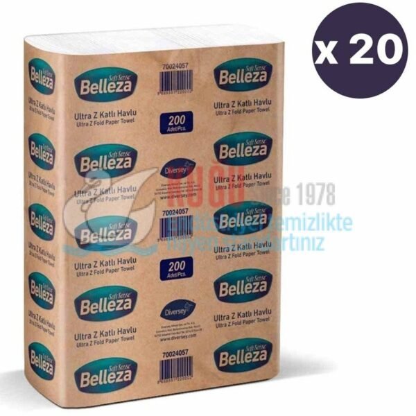 70024057 Diversey Belleza Ultra Z Katlama Katlı Havlu 23x24 cm 200lü 8,718 Kg (1 Koli 20 Paket-Paket İçi 200 Yaprak) - Görsel 1