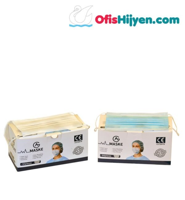 3 KATLI TAM ULTRASONİK BURUN TELLİ CE BELGELİ CERRAHİ MASKE - Görsel 2