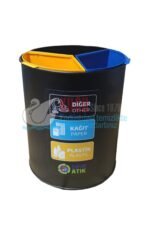 KGSM-30222-3 Üç Bölmeli Galvaniz Üzeri Elektrostatik Toz Fırın Boyalı Metal İç Kovalı Geri Dönüşüm Çöp Atık Ünitesi